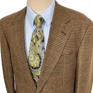 Austin Reed Blazer Mens 40L Brown Black Houndstooth 2 Button Wool English VTG